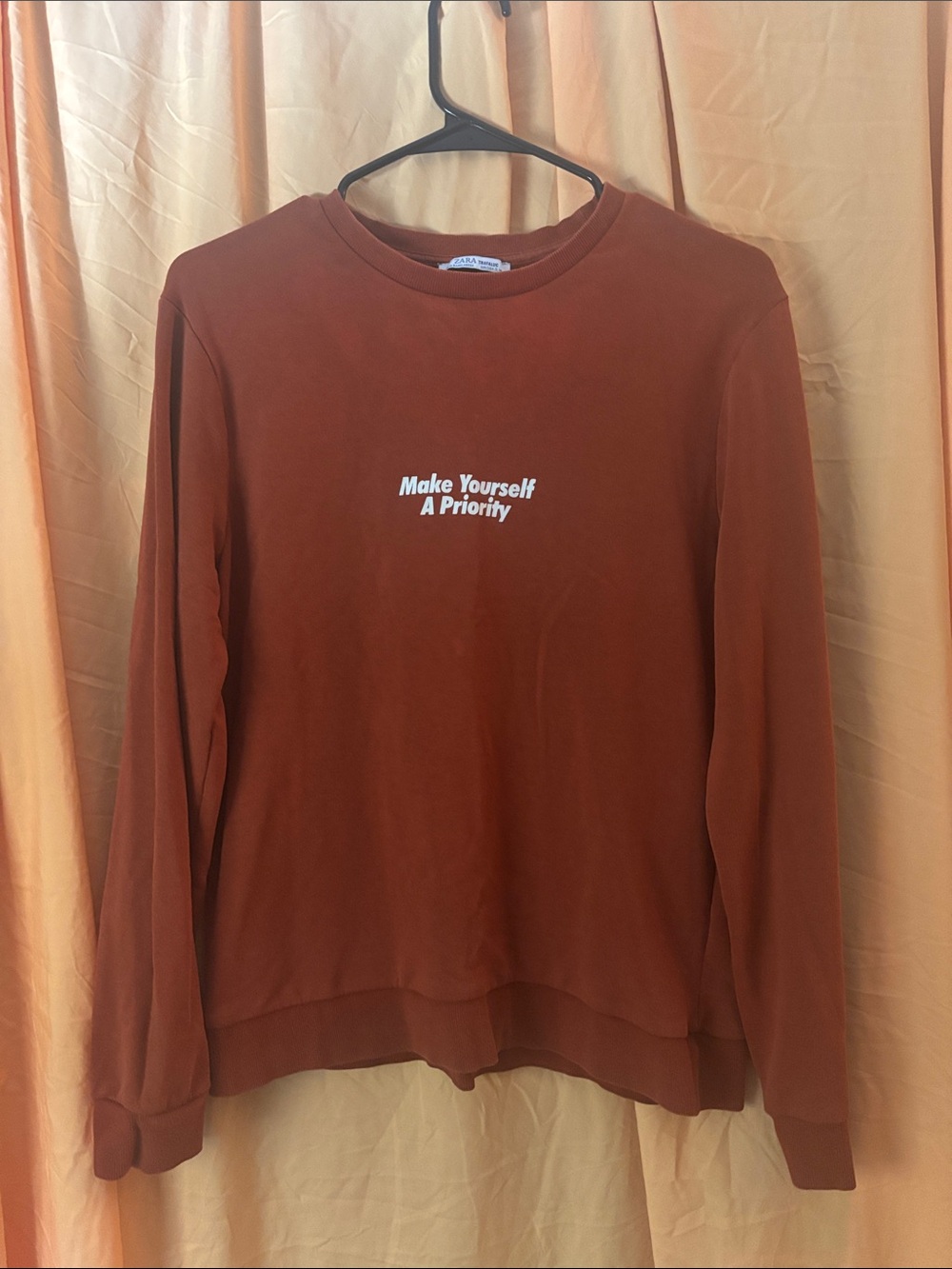 Zara Rust Crewneck Sweatshirt with White Script